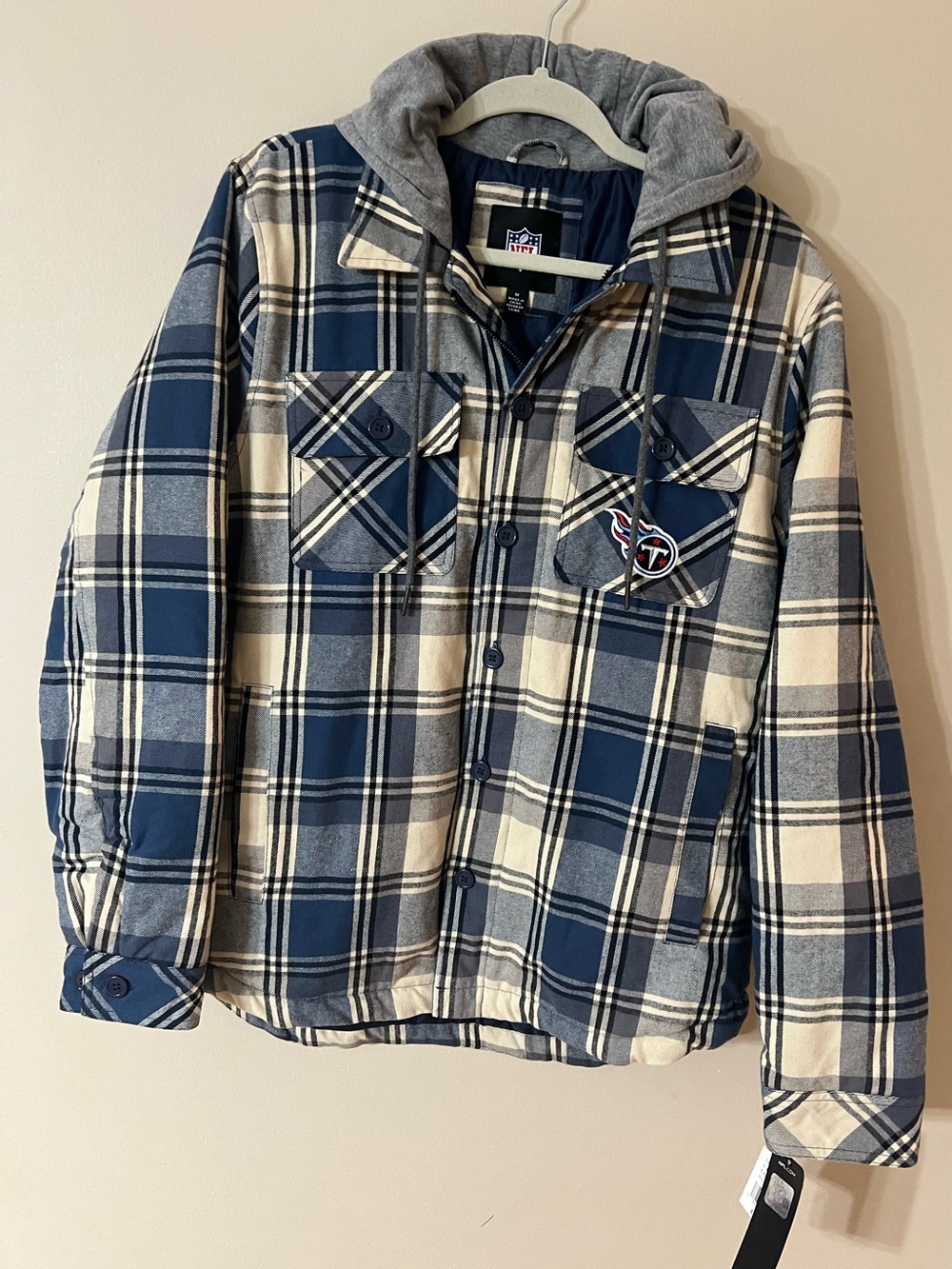 G-III Sports Carl Banks Tennessee Titans Fullback Plaid Flannel Hood Jacket MED